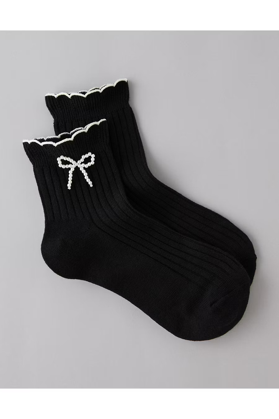 AE Ruffled Bow Boyfriend Socks Women's Black One Size | American Eagle Outfitters (US & CA)