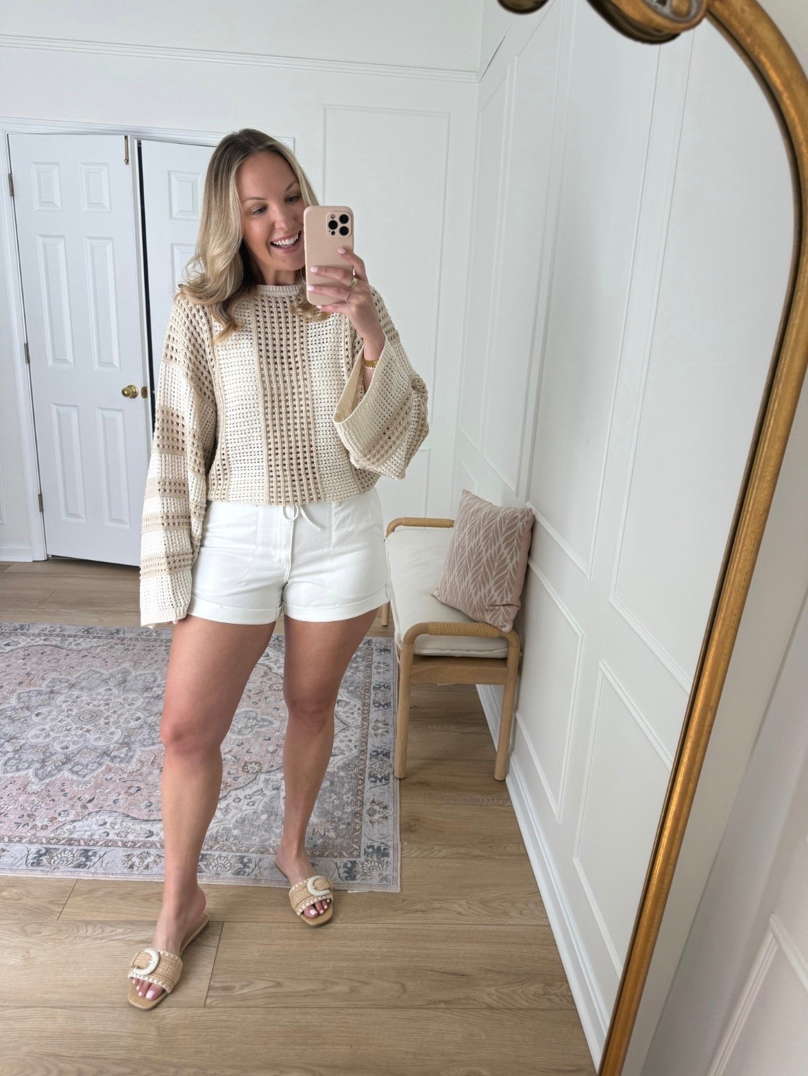 Love this casual summer outfit! Wearing a med in the open knit top and large in the drawstring shorts! fb 

#LTKMidsize #LTKSeasonal #LTKmomlife