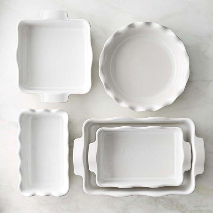 Emile Henry French Ceramic Ultimate 5-Piece Ruffled Bakeware Set, White | Williams-Sonoma