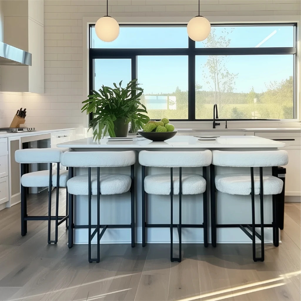 Mia Beige Upholstered Counter Stool with Arms (Set of 2) | Pop Maison