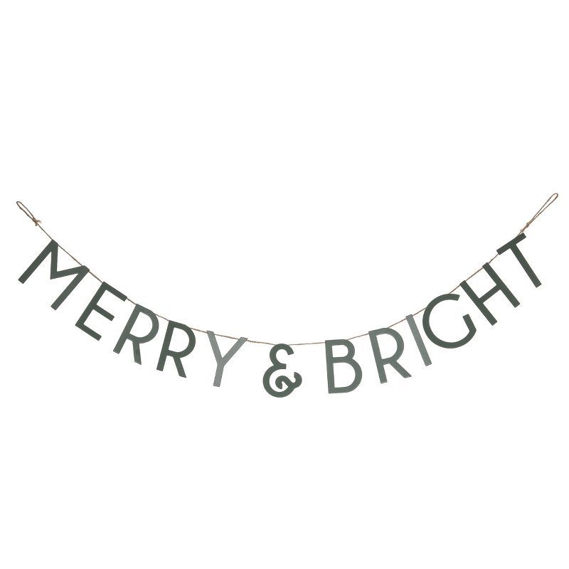 Transpac Metal 39.37 in. Grey Christmas Merry and Bright Banner | Target