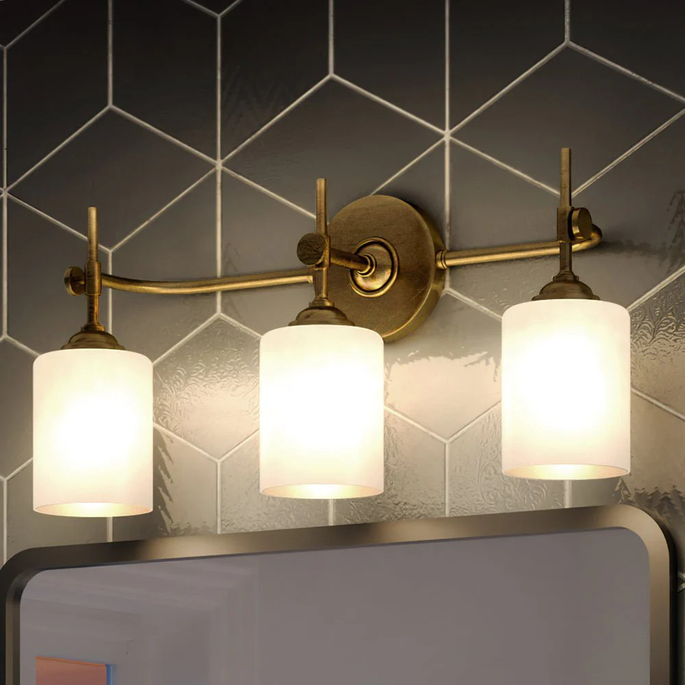 UQL3491 Mid-Century Modern Bath Vanity Light, 10"H x 22.5"W, Rustic Brass Finish, Rialto Collecti... | Urban Ambiance, Inc.