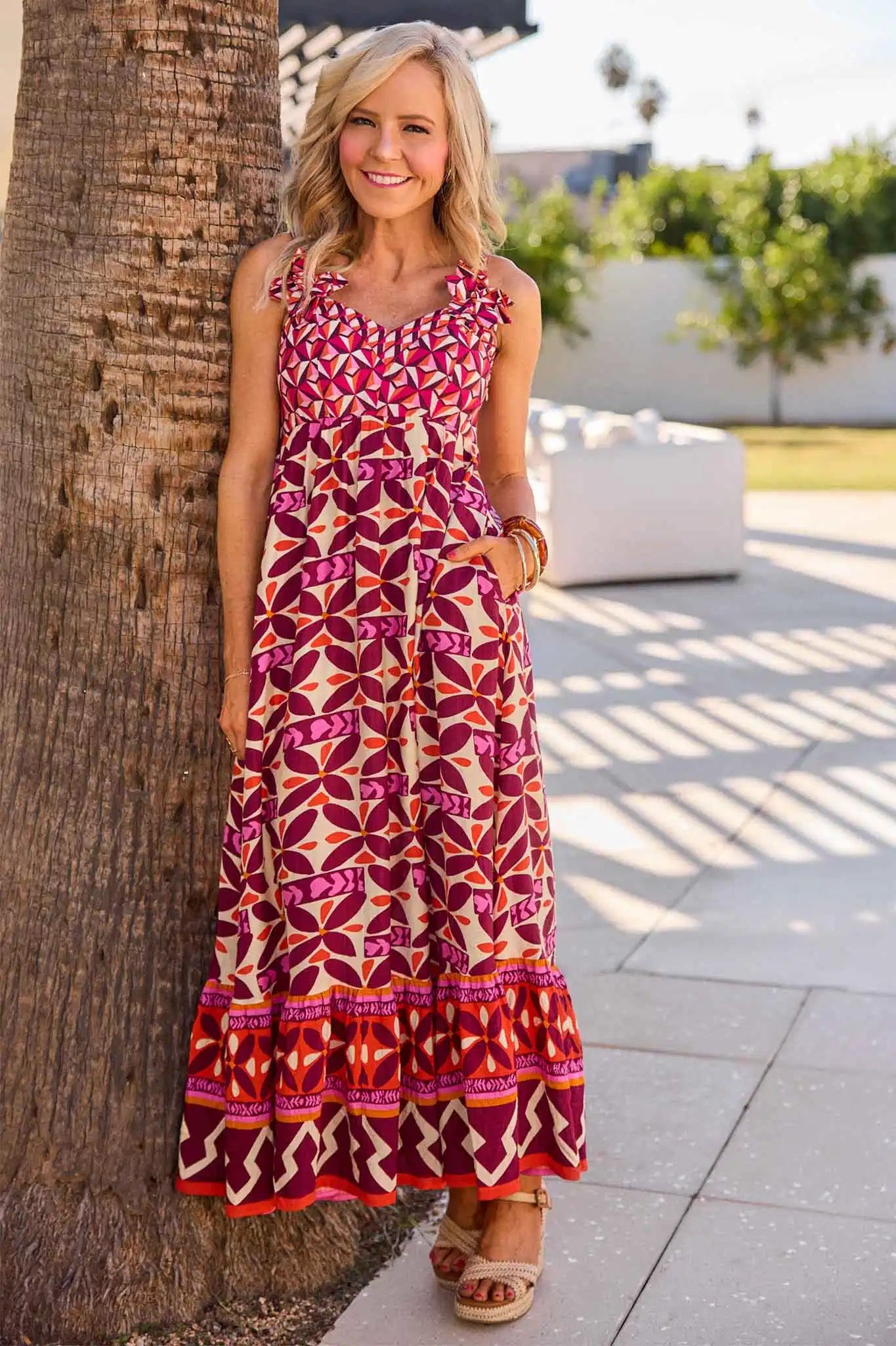Jackie Pink Printed Maxi Dress | Avara