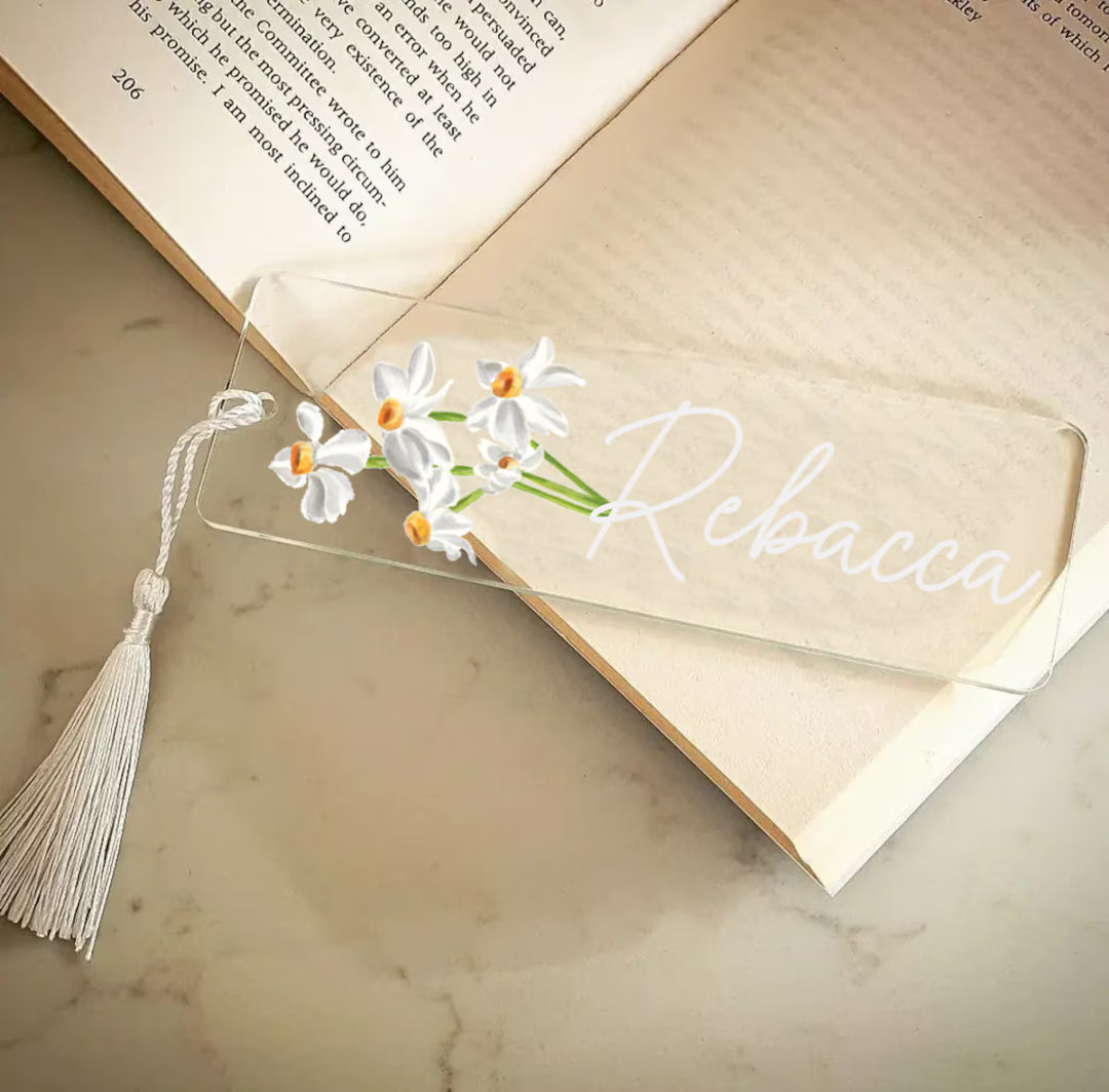 Floral Bookmark for Her, Personalized Acrylic Bookend for Mom, Mothers Day Gifts, Birth Flower Bo... | Etsy (US)