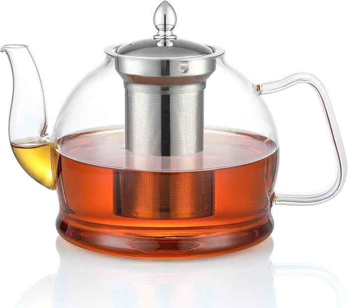 HIWARE 1500ml Glass Teapot with Removable Infuser, Stovetop Safe Tea Kettle, Blooming and Loose L... | Amazon (US)