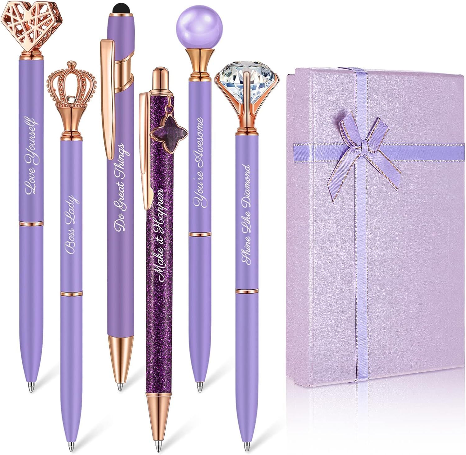 Qeeenar 6 Pcs Fancy Pens for Women Crystal Diamond Pen for Journaling Pretty Glitter Pens Cute Ch... | Amazon (US)