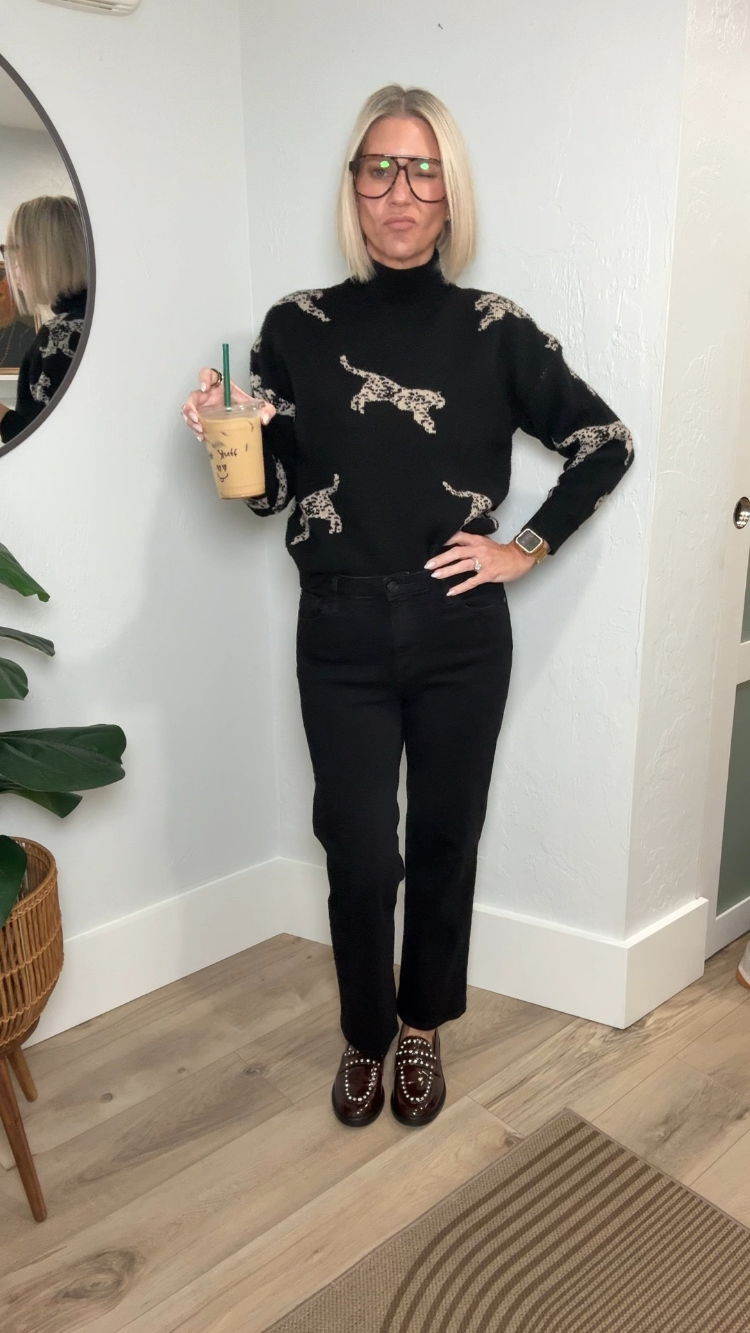 I love this leopard sweater! It’s soft and comfortable and of course cute! 
Fits tts, I’m wearing a medium. 

My jeans are from Quince. They’re the Bella Stretch Straight Leg Jeans. I love how the black doesn’t fade! I’m wearing a 28 but could easily size down. 

I grabbed these Free Assembly Loafers from Poshmark! I’ll link up some available pair! 

#LTKootd #LTKOver40 #LTKgrwm