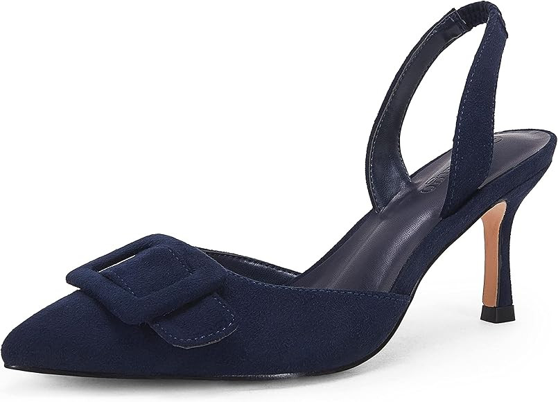 Coutgo Women's Pointed Toe Slingback Pumps Square Buckle Heeled Sandals Stiletto Heels Slip On Pa... | Amazon (US)