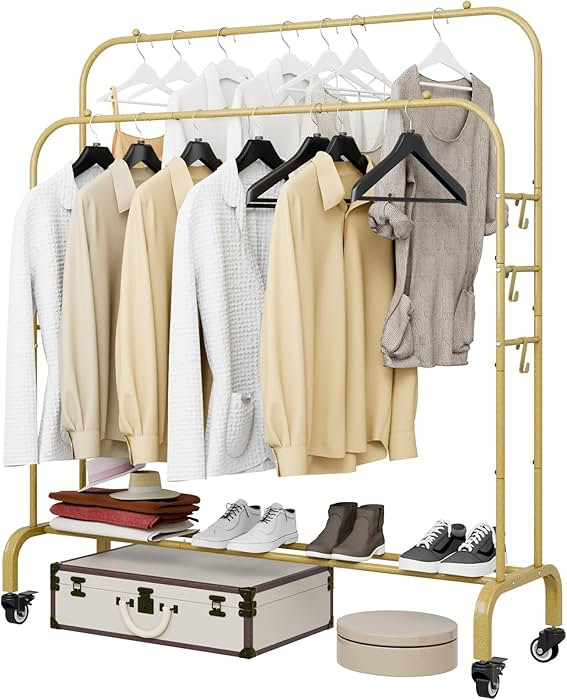 Garment Rack with Wheels Clothing Rack for Hanging Clothes Multi-functional Bedroom Clothes Rack... | Amazon (US)