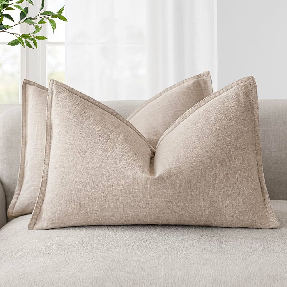 Foindtower Pack of 2, Decorative Linen Soild Throw Pillow Covers Accent Lumbar Cushion Case Boho ... | Amazon (US)