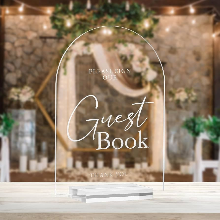 Acrylic Arch Guest Book Sign, 5x7 Inch Clear Wedding Cards 1/8" Thick and Stand, Modern Calligrap... | Amazon (US)