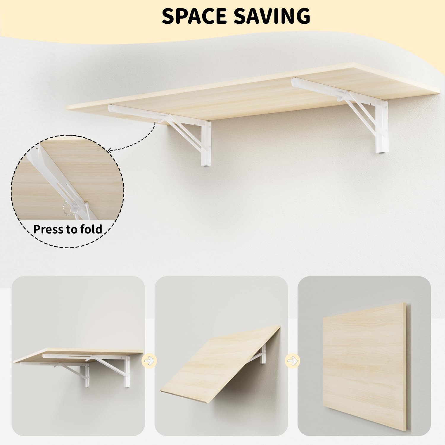 Wall Mounted Folding Kitchen Table Desk for Small Spaces Saving, Natural Wood Fold Down Laundry W... | Amazon (US)