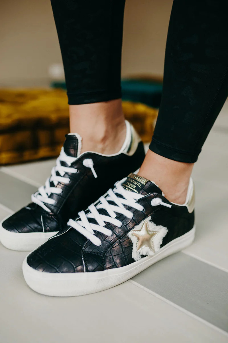 Nadia Sneakers - Black Croc | Mindy Mae's Market