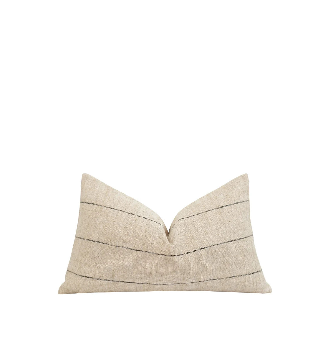 Jute Stripe Stripe Woven Pillow Cover, 12x18 12x20 12x24 Dark Sand and Black Pillow Cover, Black ... | Etsy (US)