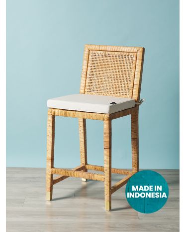 Made In Indonesia 38in Rattan Counter Stool With Cushion | HomeGoods