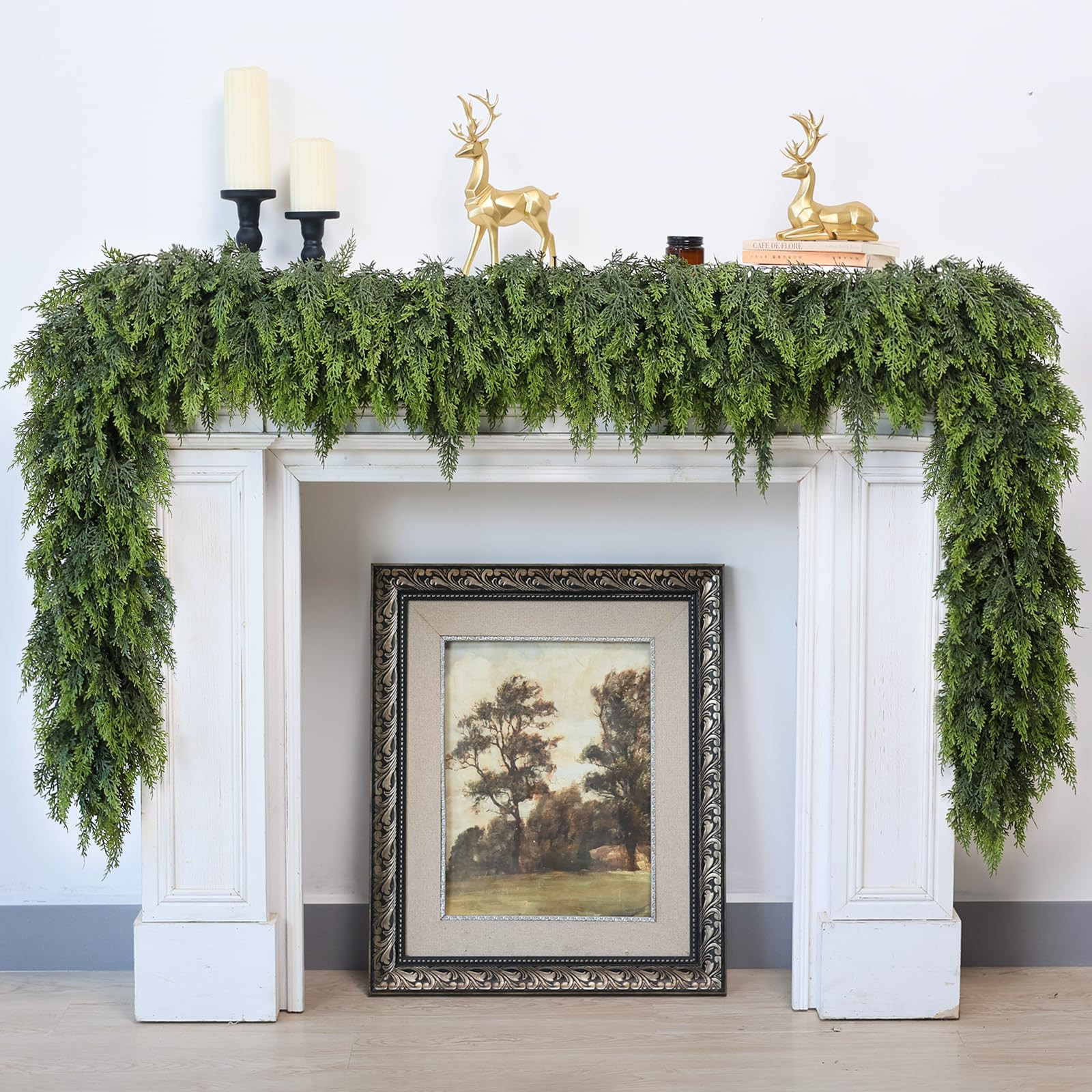 9FT Real Touch Cedar Garland for Fireplace - Artificial Christmas Garlands Realistic Faux Greener... | Amazon (US)