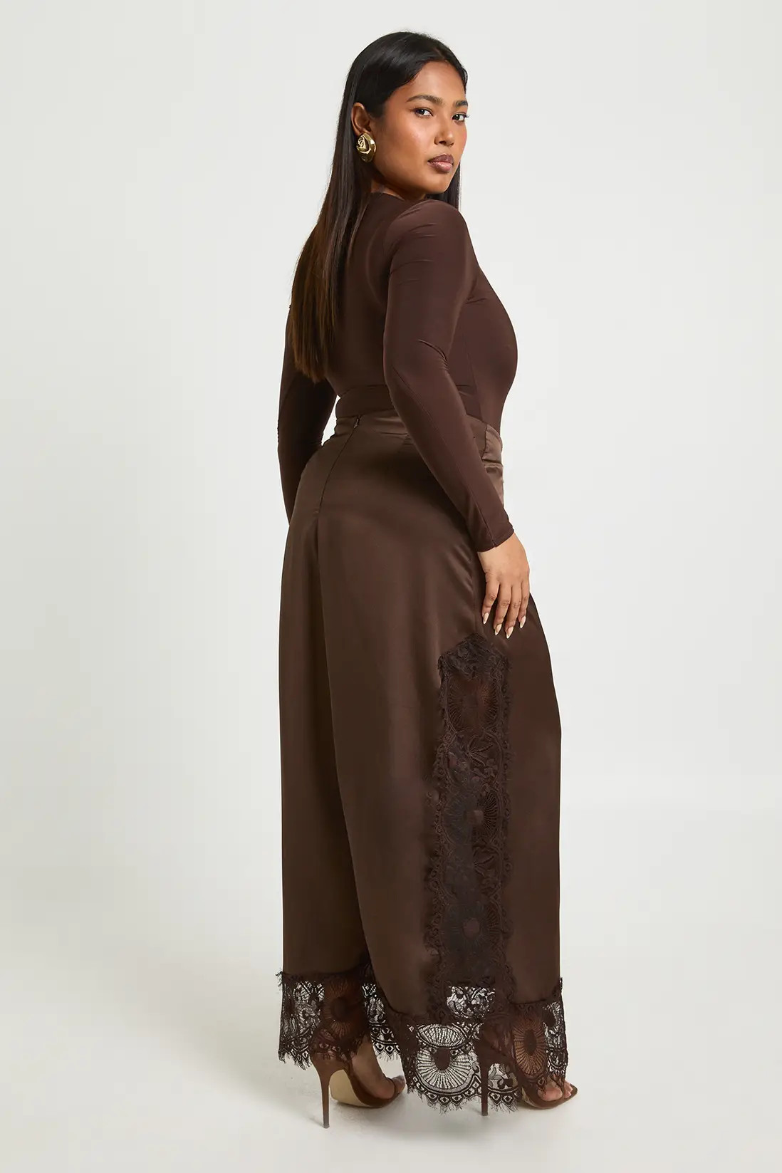 Plus Satin Lace Trim Midaxi Skirt | Boohoo.com (UK & IE)