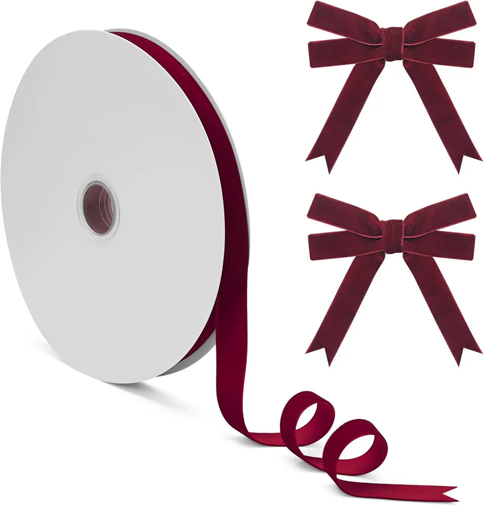 Burgundy Velvet Ribbon 5/8 Inch, 25Yd, Skinny Wine Velvet Ribbons for Christmas Gift Wrapping, Ch... | Amazon (US)
