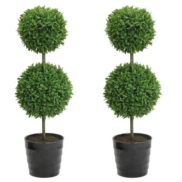 2 x 18" Faux Tabletop English Boxwood 2 Ball Topiary in Pot, Green | Bed Bath & Beyond