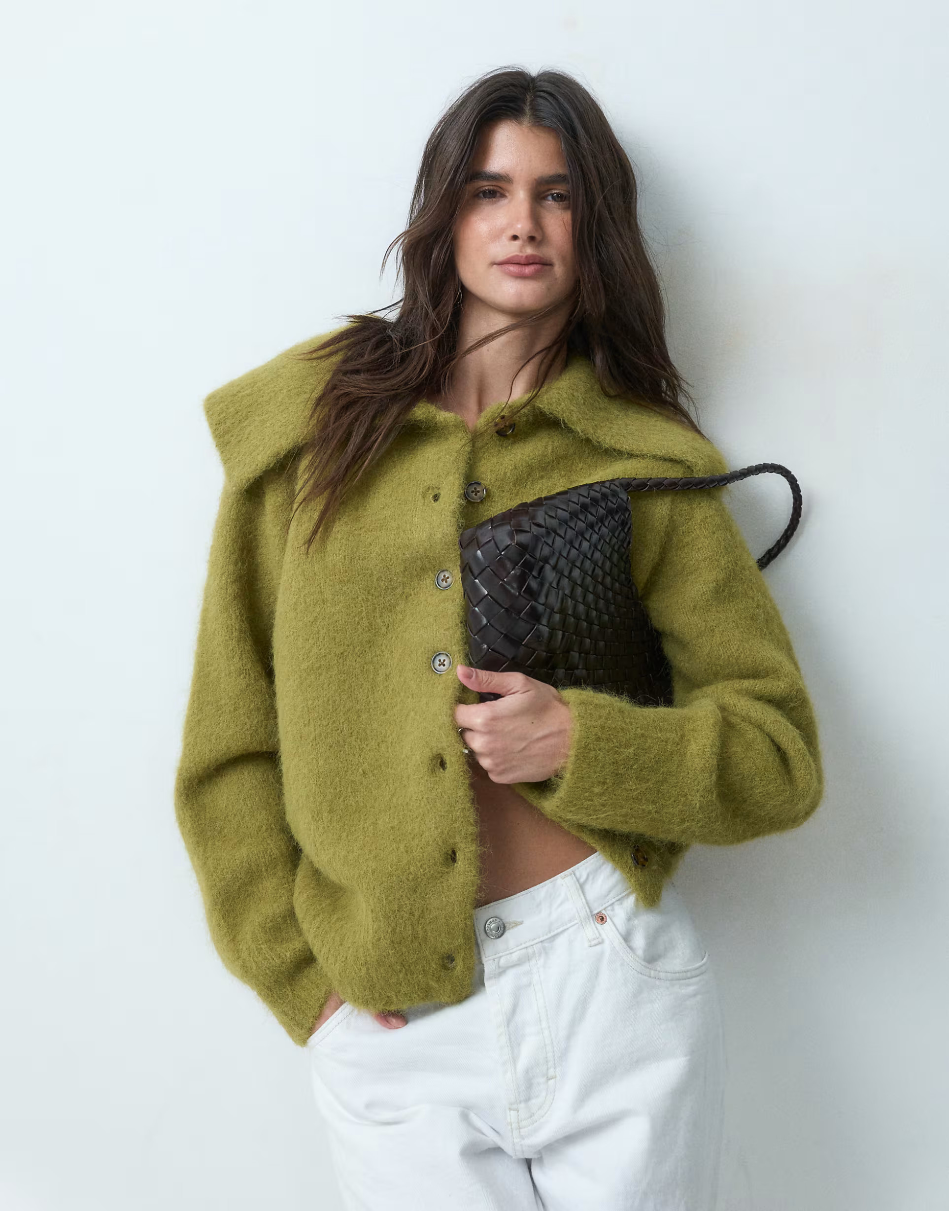 ASOS DESIGN waisted collared cardigan in olive | ASOS (Global)
