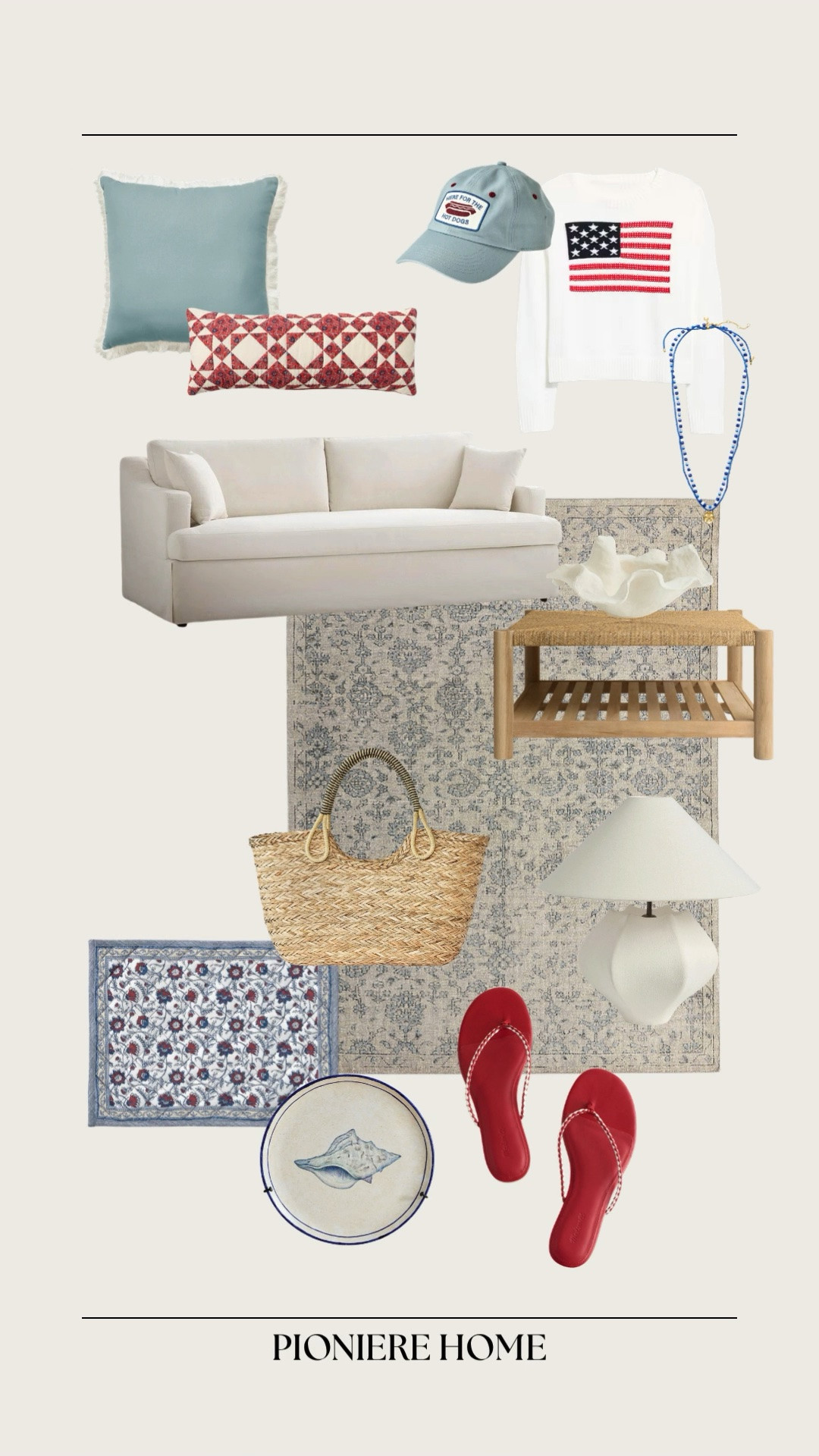Summer home and fashion finds. Red, white, and blue. Coastal home decor, white slipcovered sofa, woven coffee table, summer throw pillows, woven tote bag, summer finds

#LTKSeasonal #LTKHome #LTKdayinmylife