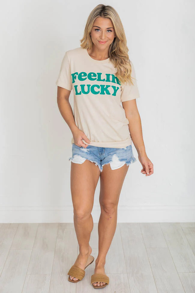 Feeling Lucky Cream Graphic Tee | Pink Lily