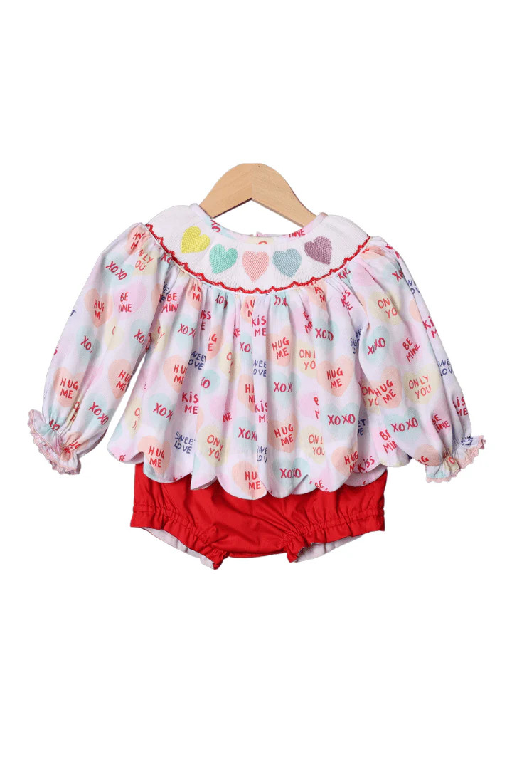 Smocked Sweet Conversation Heart Bloomer Set | The Smocked Flamingo