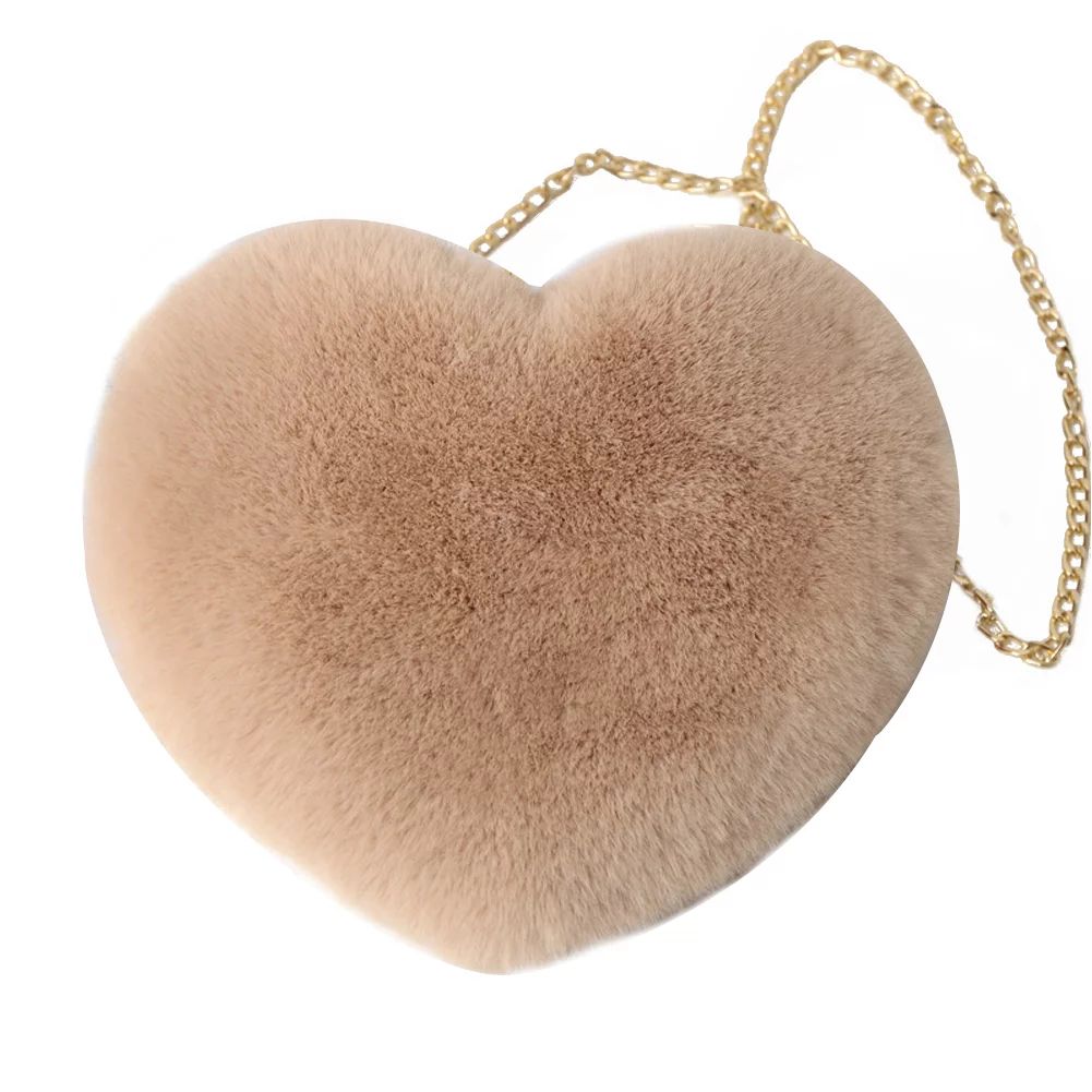 Women' s Plush Chain Crossbody Bag Faux Fur Heart Shaped Shoulder Bag | Walmart (US)