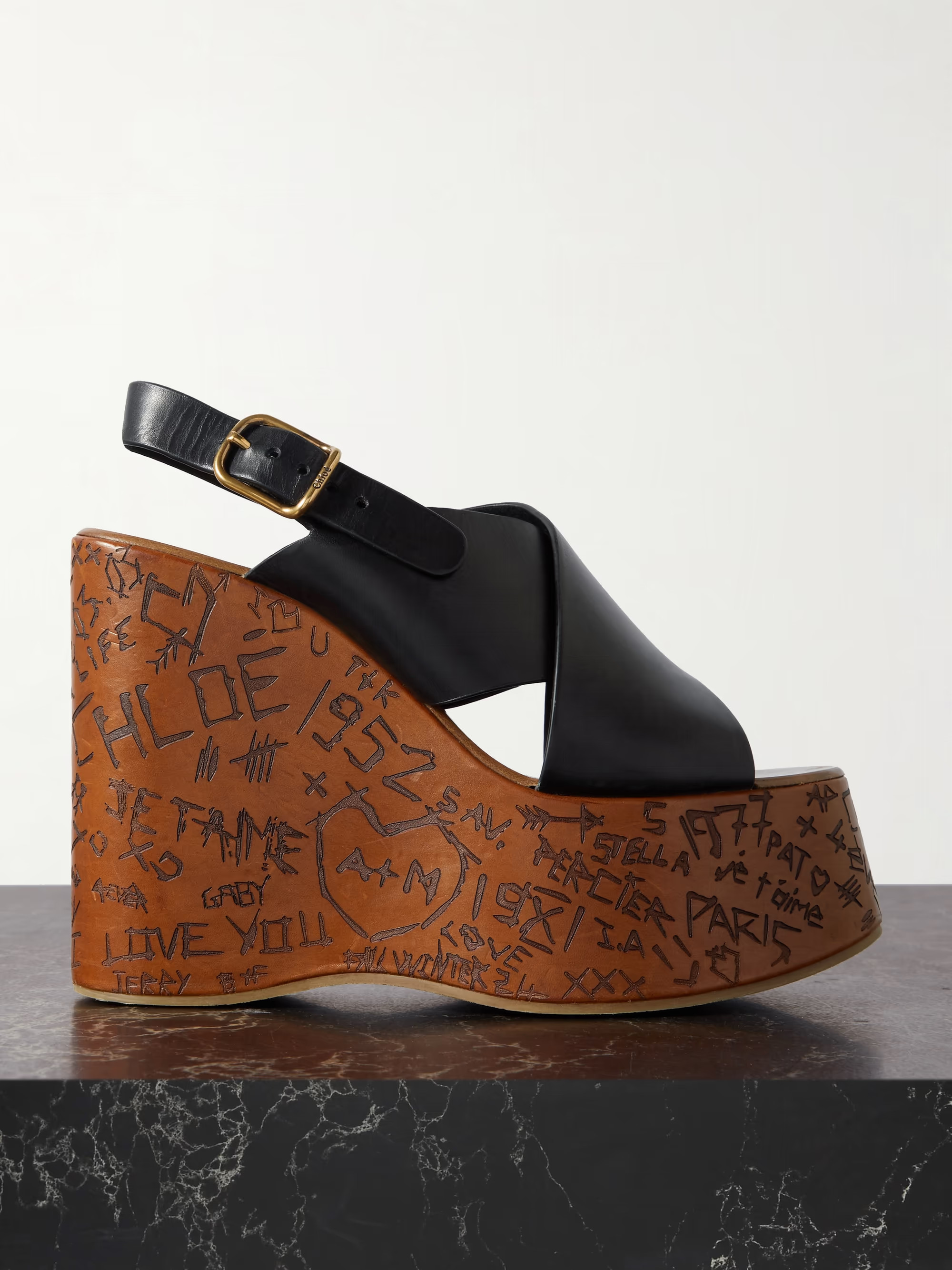 CHLOÉ Maxime leather slingback platform wedge sandals | NET-A-PORTER (US)