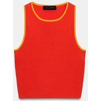 Zara - Contrast Piping Knit Crop Top - Orange - M - Woman | Zara US
