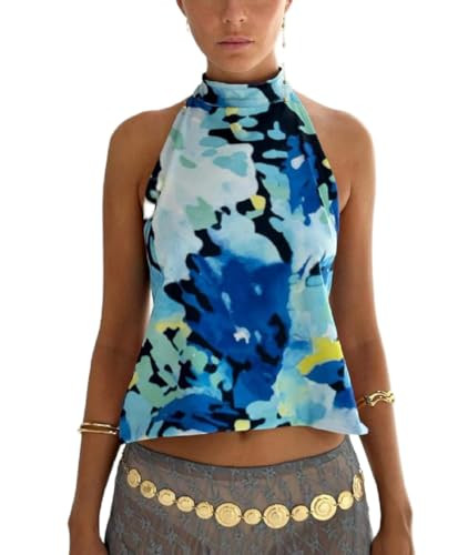 Women Y2k Polka Dots Halter Tank Tops Cute High Mock Neck Backless Cami Sexy Open Back Camisole G... | Amazon (US)
