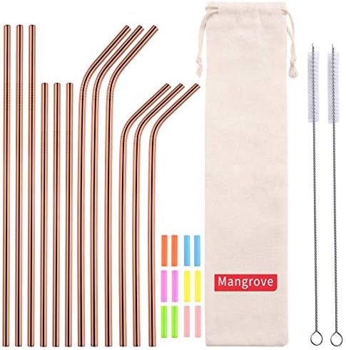 Mangrove 12pieces of Rose gold Stainless-steel Straws, Metal straws Reusable, Dishwasher Safe, Eq... | Amazon (US)