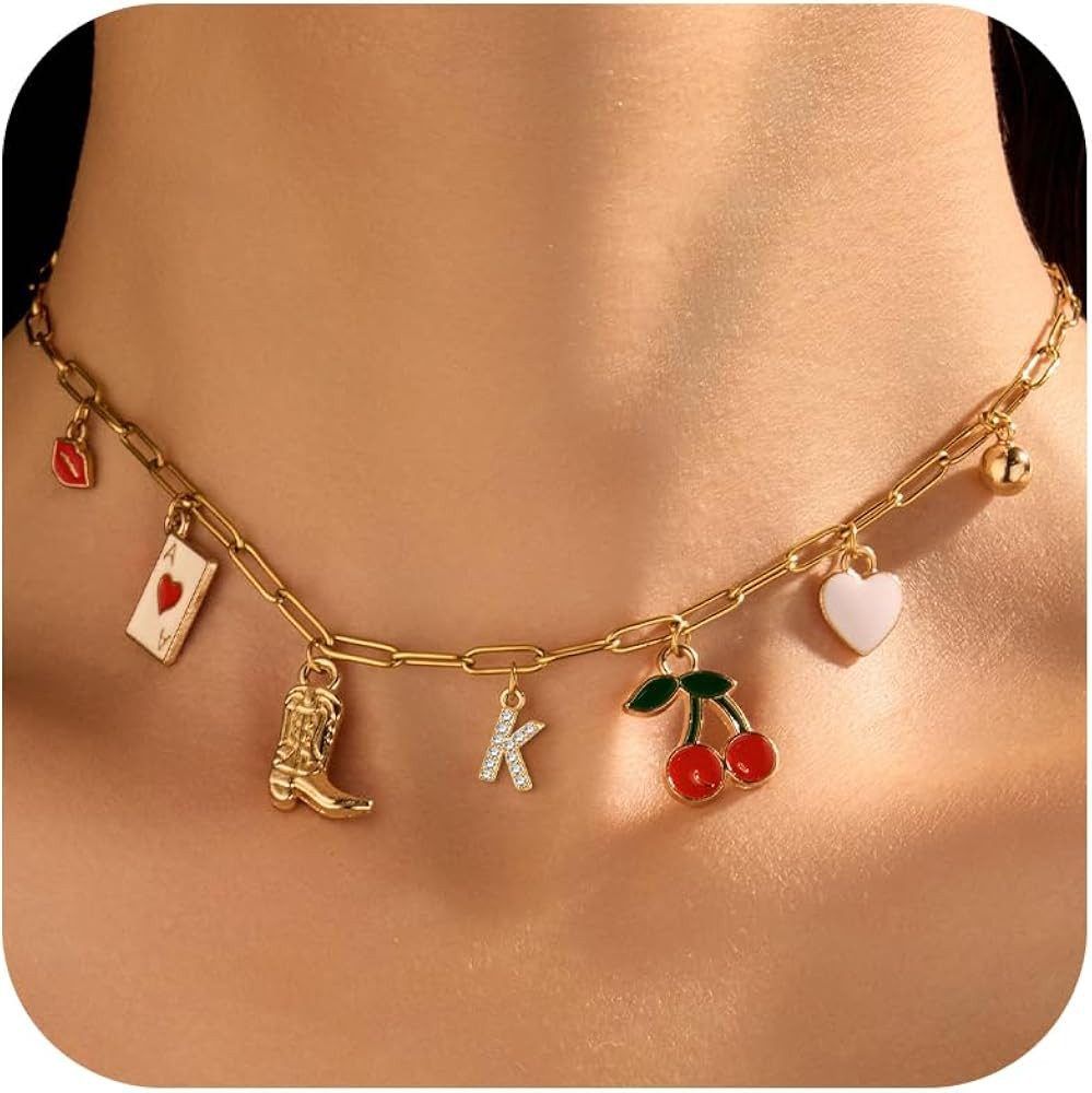 Charm Necklace Western Jewelry for Women Initial Charm Pendant Cowgirl Boot Necklace Beach Access... | Amazon (US)
