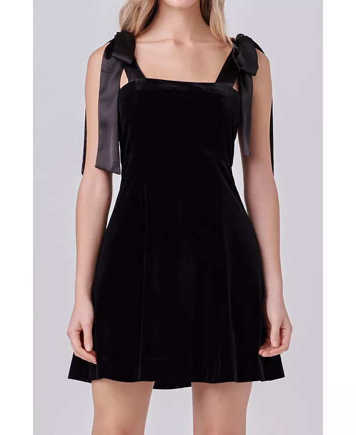 endless rose Women's Satin Tie Velvet Mini Dress - Macy's | Macy's