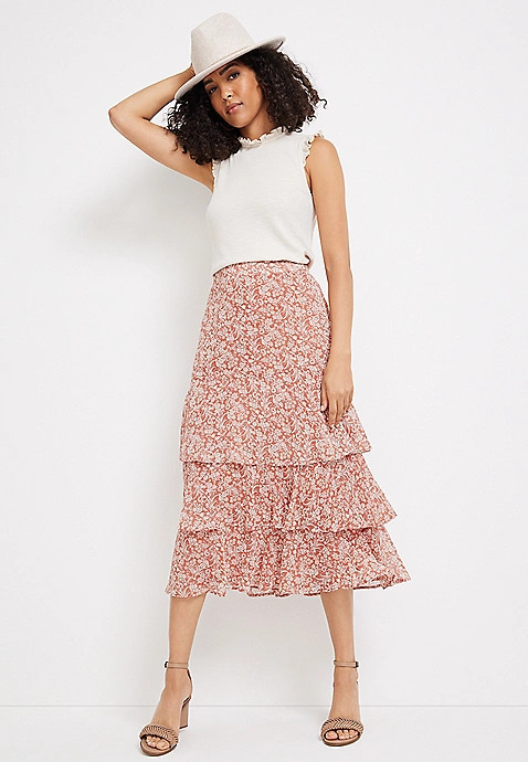 High Rise Tiered Maxi Skirt | Maurices