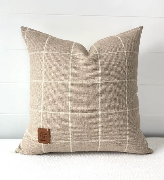 Tan Windowpane Pillow Cover 20x20 Pillow Cover~Tan Plaid Pillow Cover~Beige Linen Window Pane Thr... | Etsy (CAD)