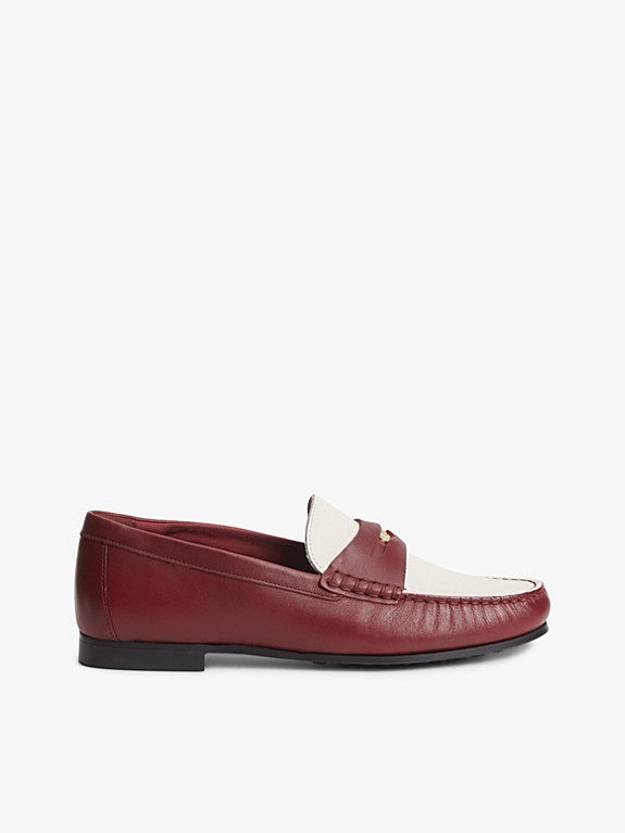TH Monogram Leather Penny Loafers | Burgundy | Tommy Hilfiger | Tommy Hilfiger UK