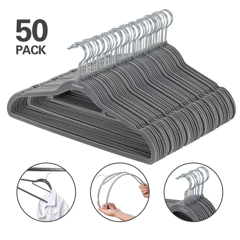 Ollieroo 50 Pack Velvet Clothes Hangers, Non-Slip Hangers with Swivel Hooks, Heavy Duty Suit Hang... | Walmart (US)