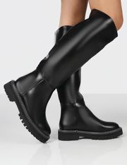Dana Black Pu Knee High Boots | Public Desire