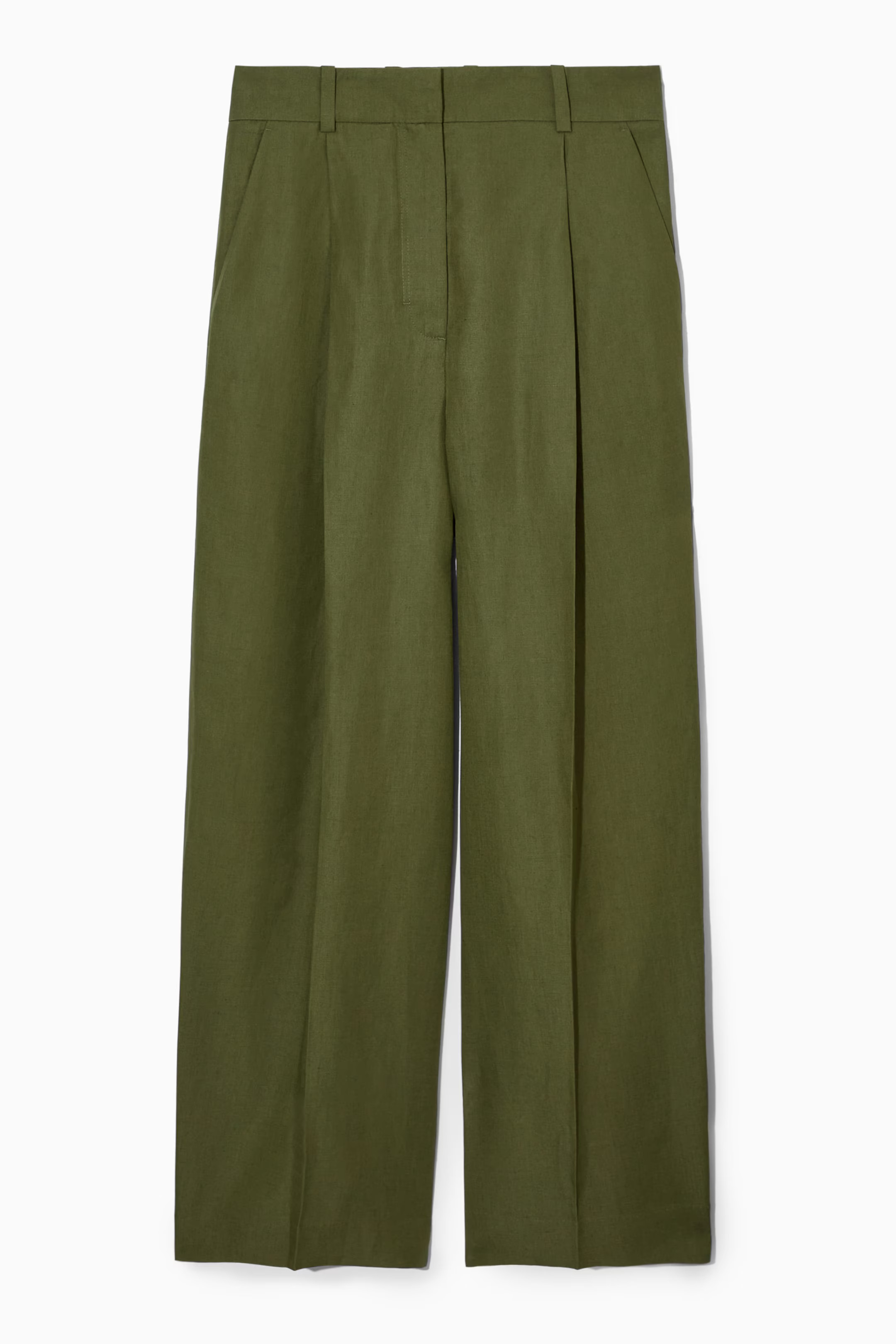 RELAXED LINEN-BLEND WIDE-LEG TROUSERS - DARK KHAKI | COS | COS (EU)