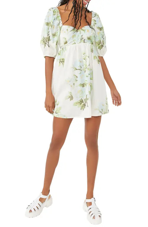 Free People Peony Puff Sleeve Babydoll Dress in Antique Combo at Nordstrom, Size Medium | Nordstrom