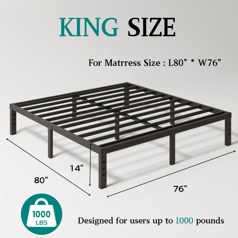FSCHOS 14 Inch King Size Bed Frame, Heavy Duty Metal Platform, No Box Spring Needed, Easy Assembl... | Walmart (US)