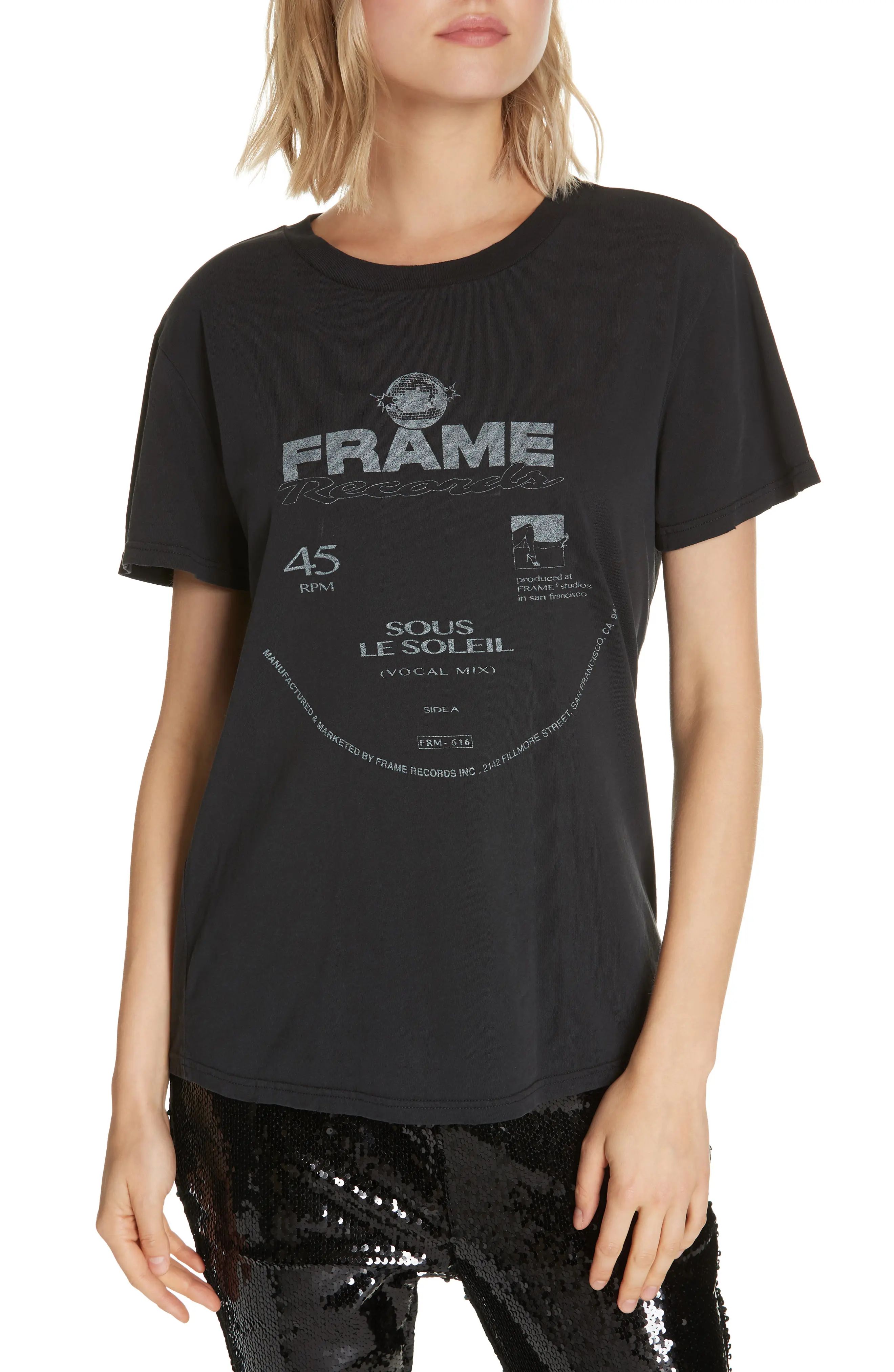 Women's Frame Worn Out Graphic Tee, Size Medium - Black | Nordstrom