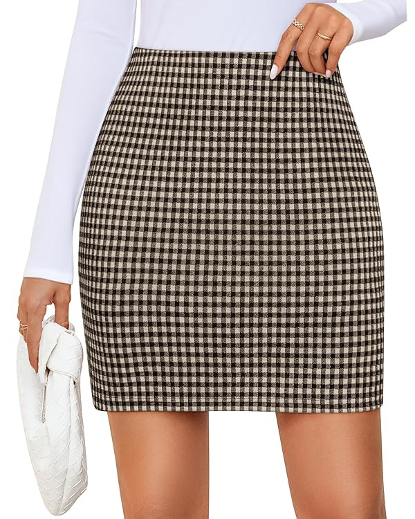 ZESICA Plaid Mini Skirt for Women 2025 Fall Winter High Waist A Line Bodycon Pencil Skirts Trendy | Amazon (US)