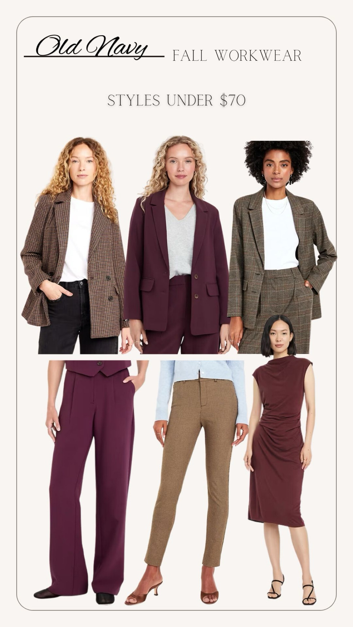 Fall workwear from old navy!

Work outfit, fall workwear, work fashion, suit, blazer, office outfit, work pants, dress pants 

#LTKFindsUnder100 #LTKSaleAlert