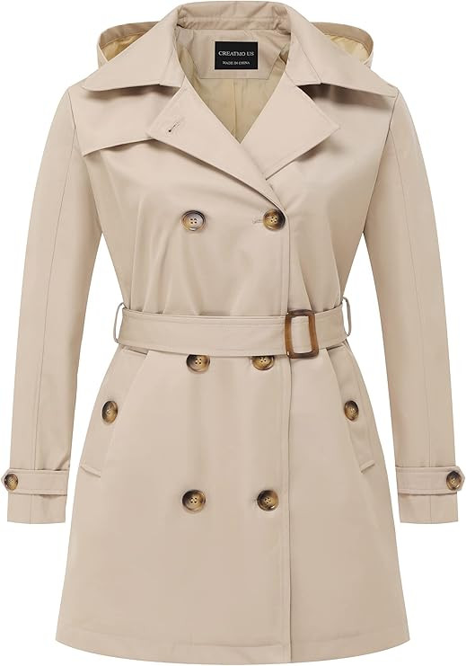 CREATMO US Women's Plus Size Trench Coat Double-Breasted Classic Lapel Overcoat Belted Outerwear ... | Amazon (US)