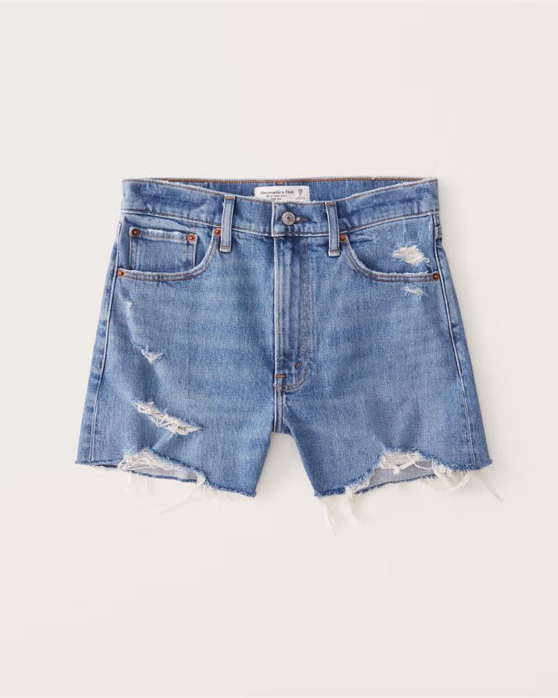 Abercrombie & Fitch Women's High Rise 4 Inch Mom Shorts in Medium Ripped Wash - Size 34 | Abercrombie & Fitch (US)