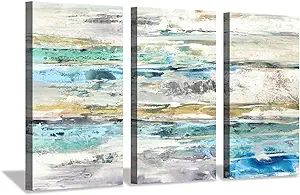 Hardy Gallery Abstract Seascape Coastal Artwork: Sea Silver Foil Print on Canvas for Wall Decor | Amazon (US)