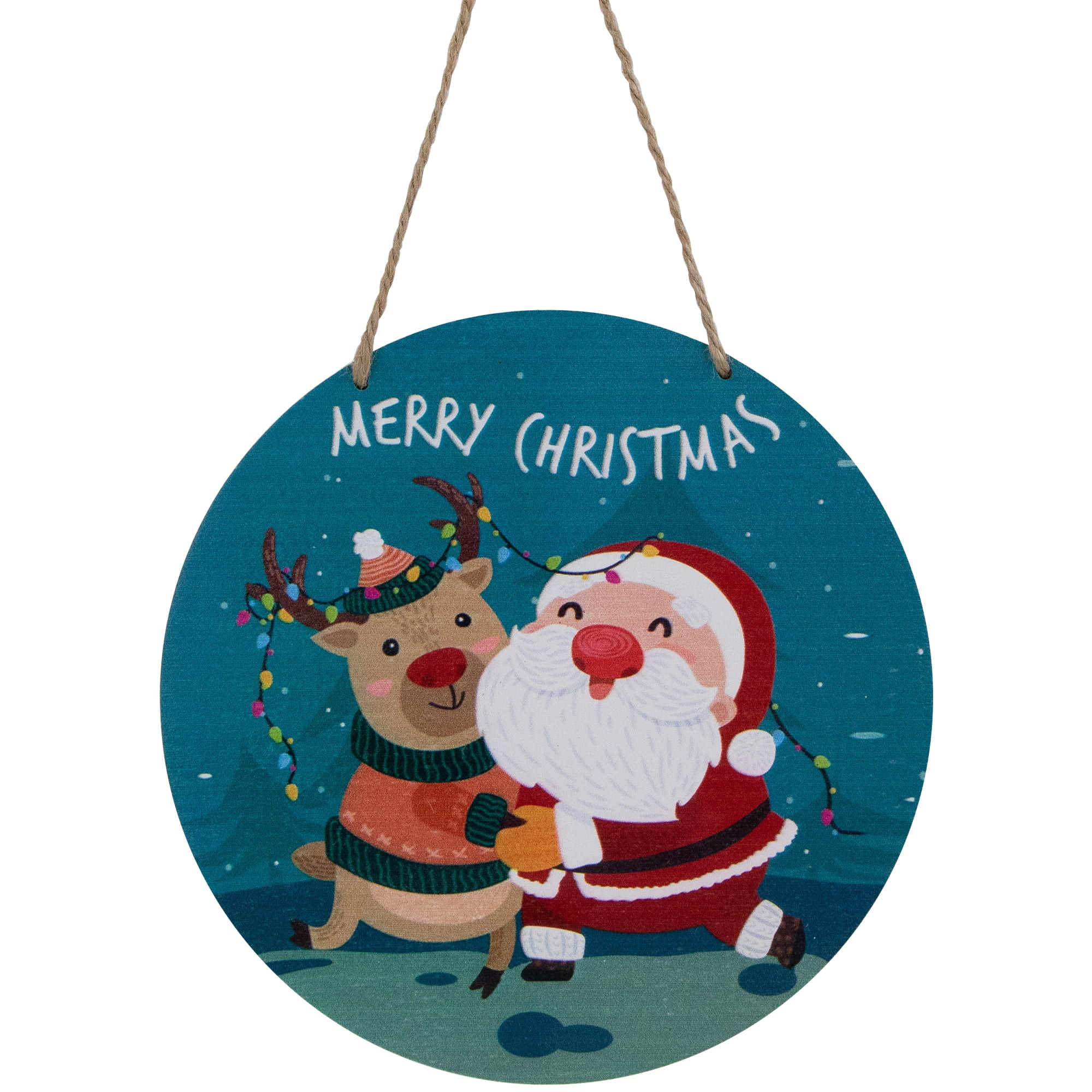 Northlight 8" Santa and Reindeer "Merry Christmas" Disc Ornament | Walmart (US)
