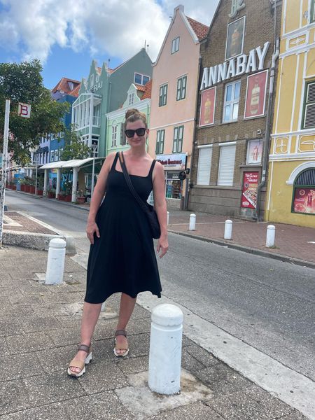My go-to tourist outfit - this flattering double layer midi dress that’s sweat proof, washer & dryer safe, wrinkle resistant and has pockets! + comfortable sandals that can withstand hours of walking + favorite lightweight crossbody
The perfect combo! 

#LTKtravel #LTKfindsunder100 #LTKfindsunder50